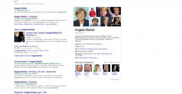 Beim Knowledge Graph bindet Google rechts neben den Trefferlisten vor allem Wikipedia-Inhalte ein. (Screenshot: Golem.de)